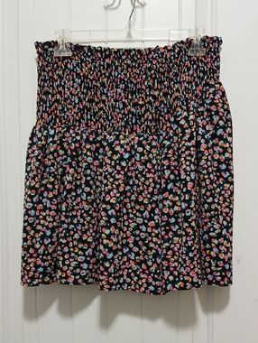 entro Black Smocked Mini Skirt with Multicolor Heart-Dot Print